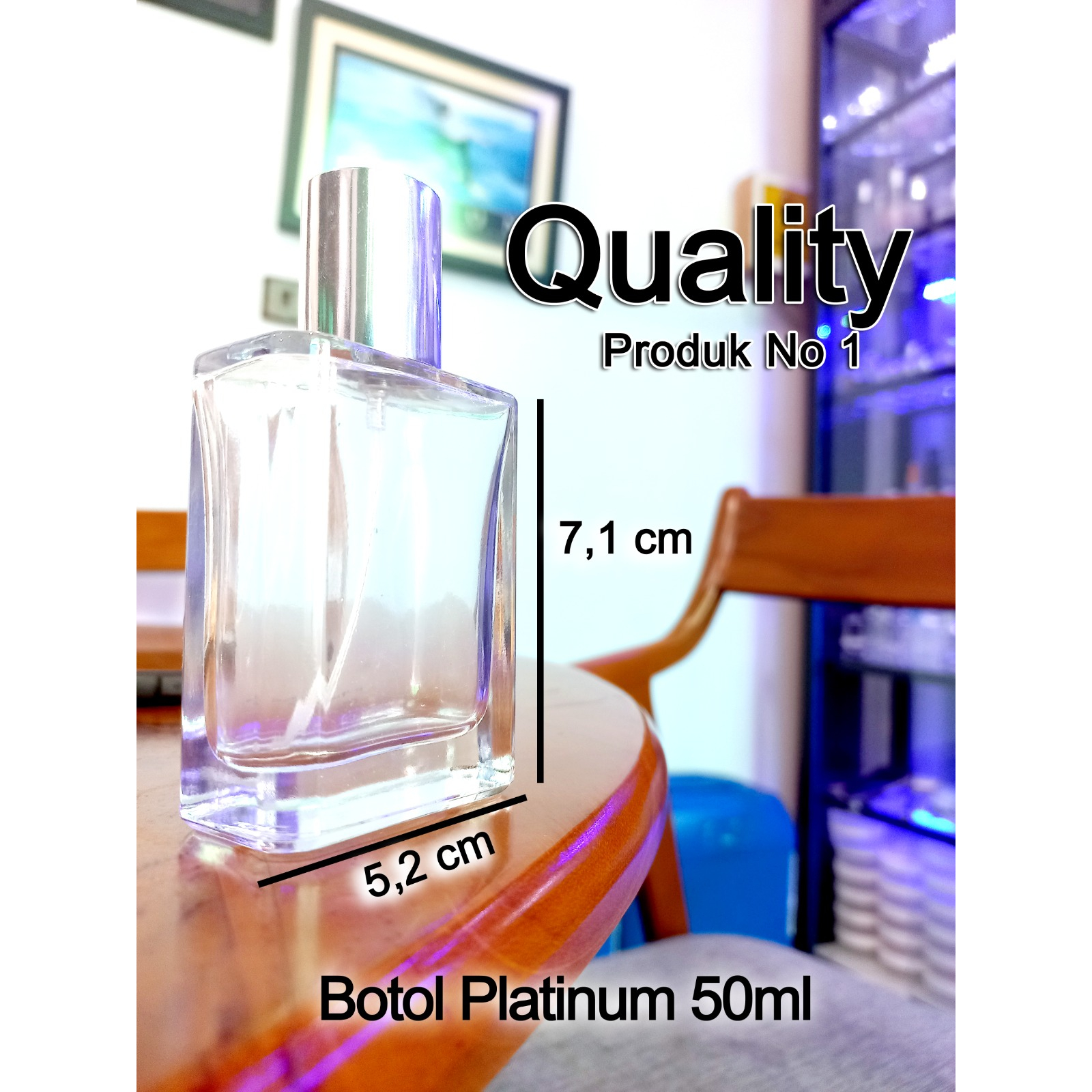 Botol parfum petak Platinum press/Tutup silver/botol kaca 50ml/Bottle parfum