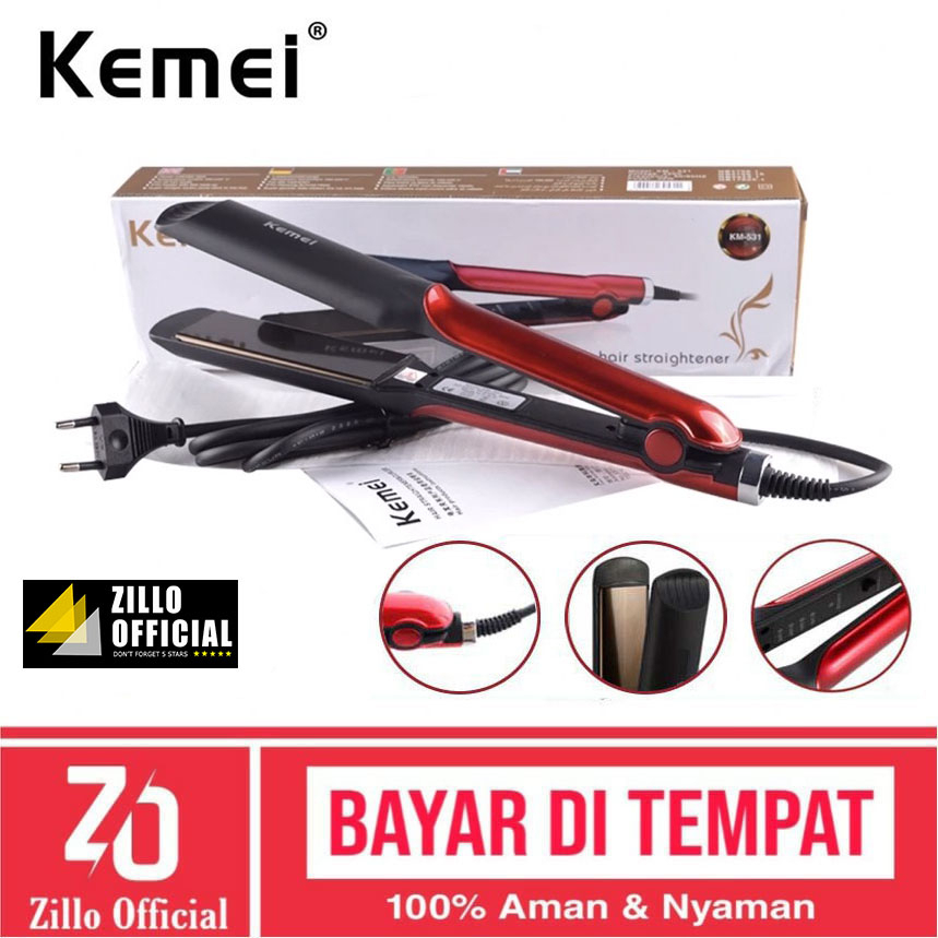 ZILLO Catokan Rambut Kemei BONUS Hairdryer NOVA Catok Rambut Bisa Untuk Lurus Dan Curly Kemei 531 Plat Lebar ORIGINAL