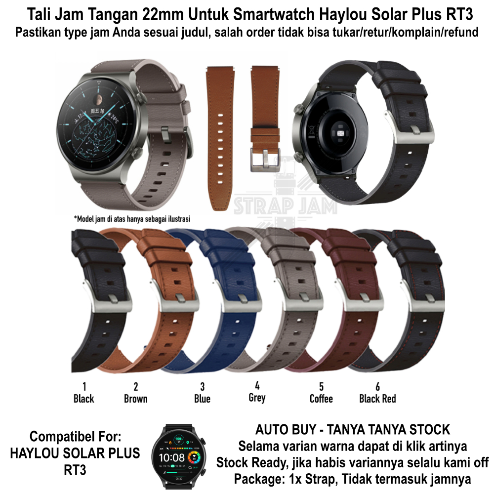 ZGT Tali Jam Haylou Solar Plus RT3 - Strap 22mm Leather Kulit Quick Release