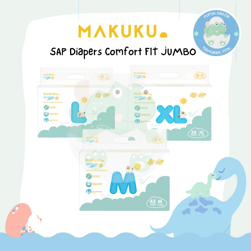 ( Jumbo ) MAKUKU SAP Diapers Comfort Fit Jumbo / celana - Popok Bayi Anti Gumpal Extra Dry