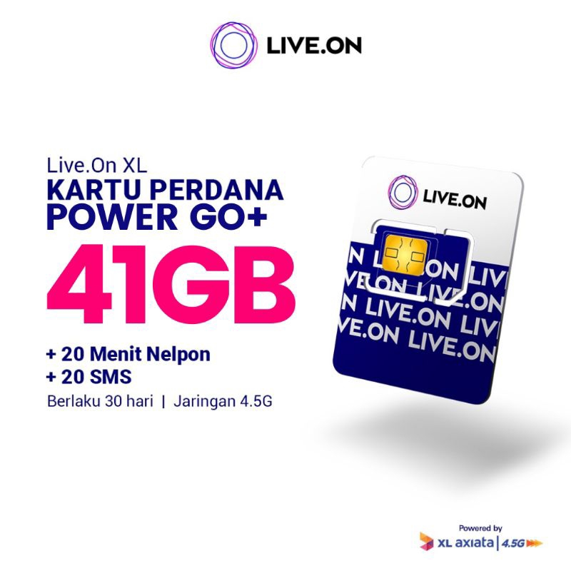 Kartu Perdana Live On XL Axiata 41GB (30 hari) Gratis Ongkir [COD]