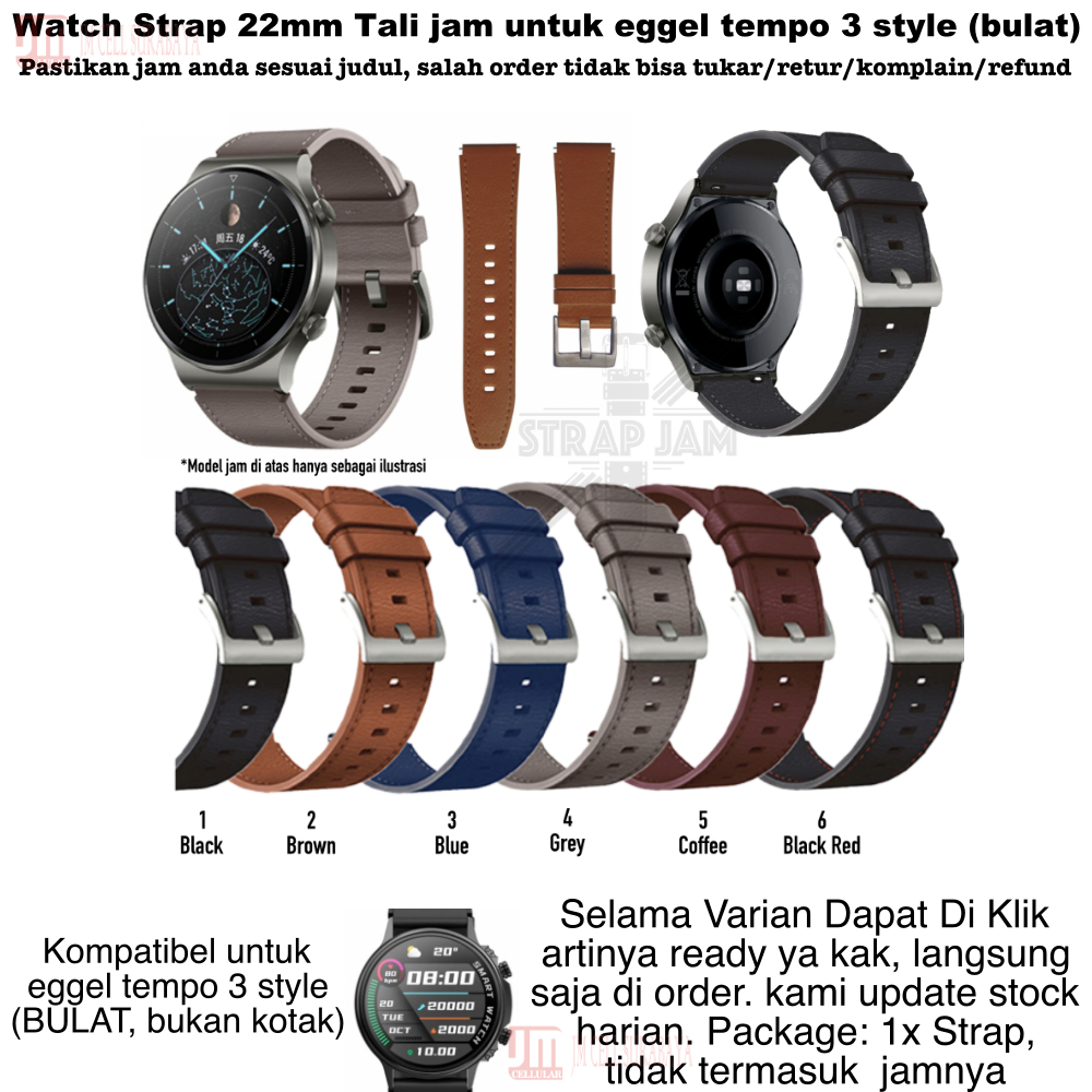 ZGT Tali Jam Eggel Tempo 3 Style (Bulat) - Strap 22mm Leather Kulit Quick Release