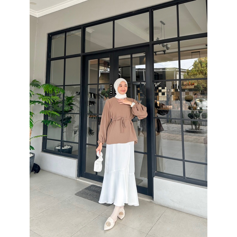 Blouse tali | Atasan Tali warna Nude Cream | Blouse creamtali