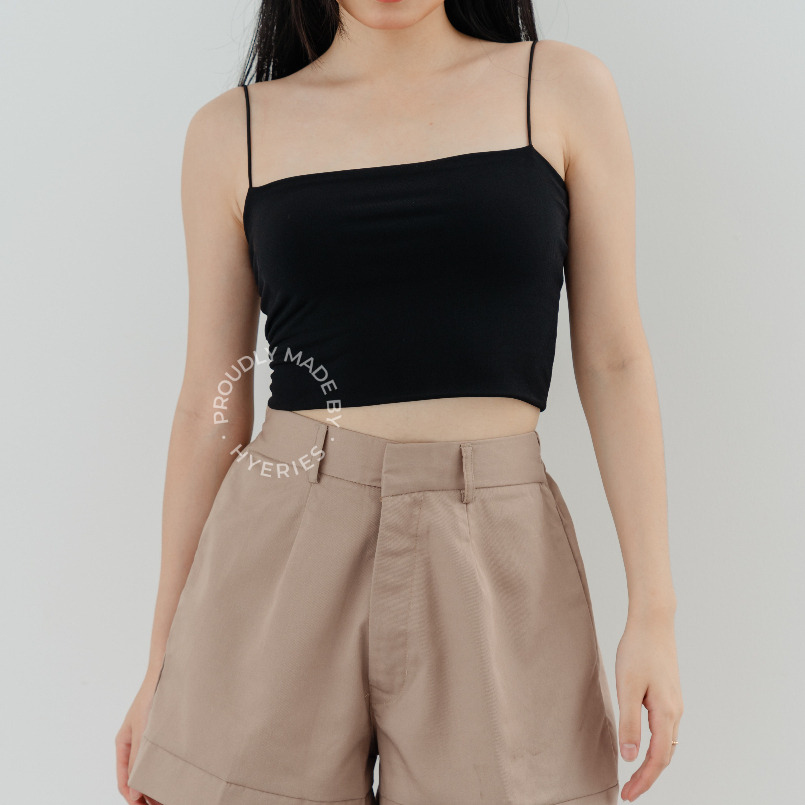 [HYERIES] Sora Crop Tank / Tanktop wanita tali kecil leher kotak / Tanktop tali spageti square neck / Tanktop putih / Tanktop hitam / Korean tank / Tank top spaghetti / Tanktop pendek / Tanktop spandex / Korea tank / Square camisole Spandek