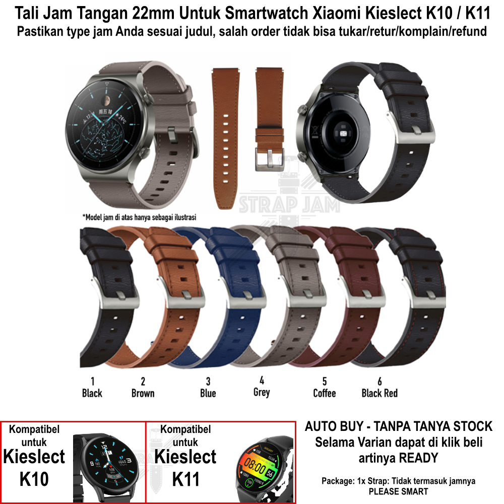 ZGT Tali Jam Kieslect K10 K11 - Strap 22mm Leather Kulit Quick Release