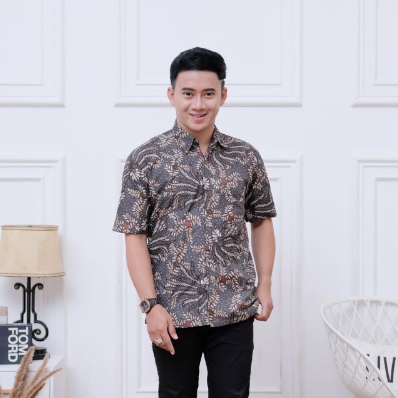 Kemeja Batik Pria Lengan Pendek Motif Kate Salju