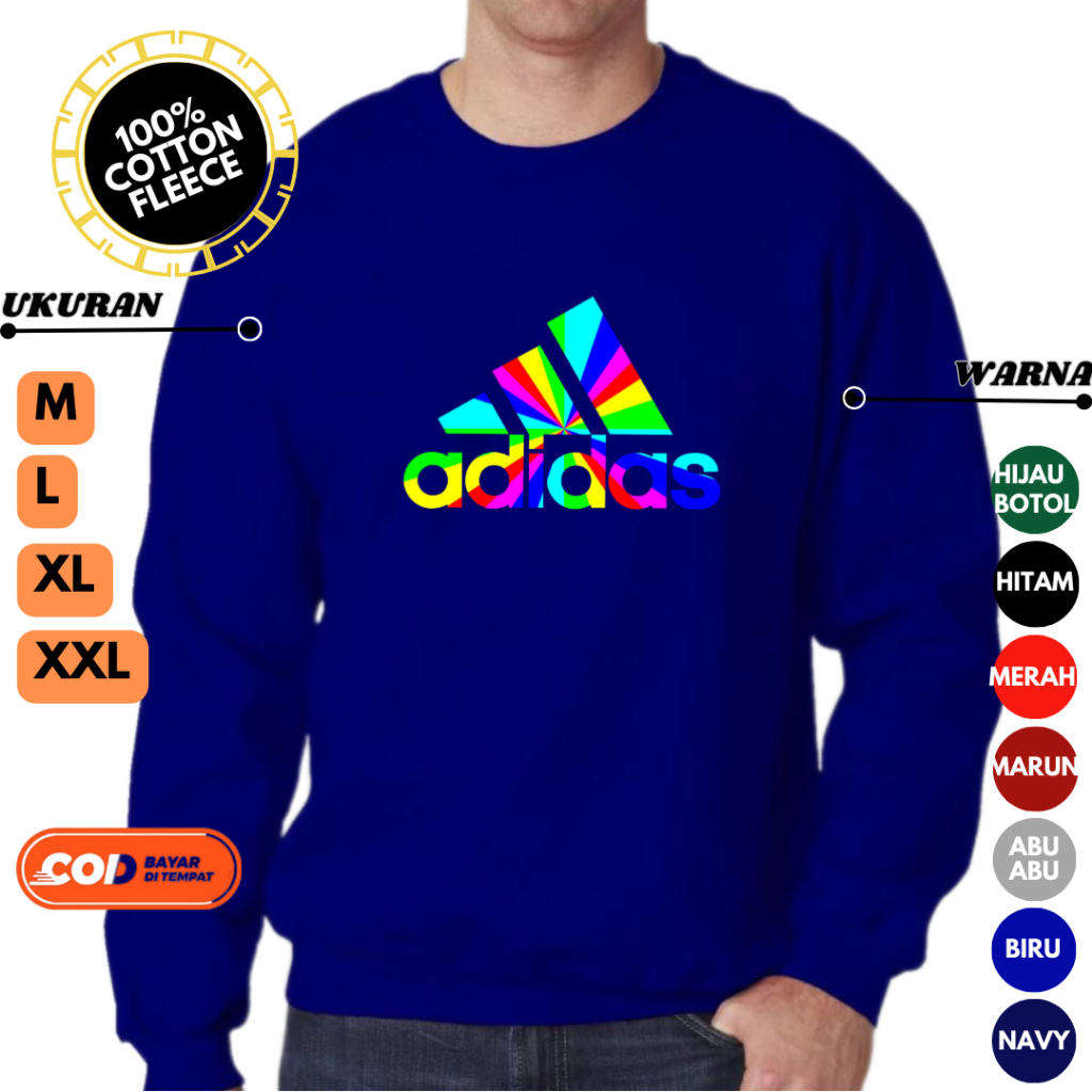 Sweater Sweter Pria Wanita Logo Adidas Premium 100% Original Bahan Halus Tebal Import Branded Korean