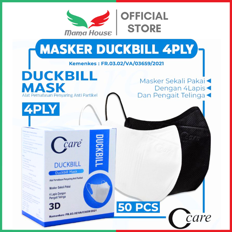 [MH] Masker Duckbill C CARE 50 Pcs Hitam Putih 4PLY