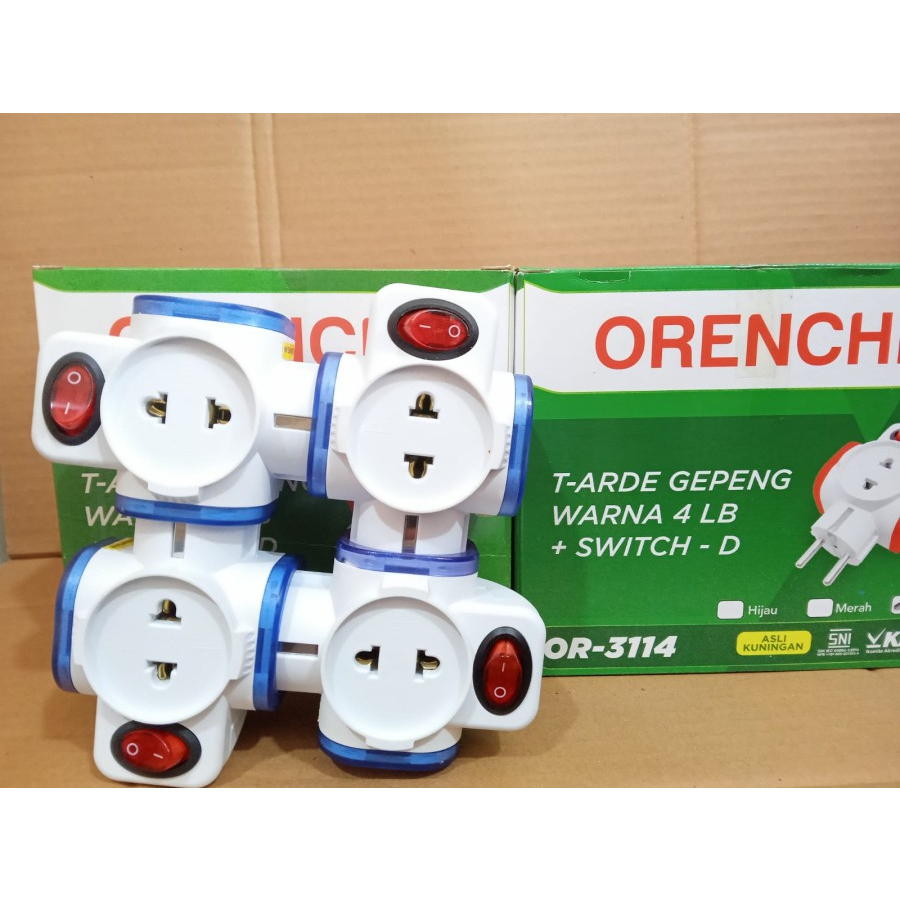 ORENCHI OR-3114 Steker T Arde Warna 4 Lubang + Switch -SATUAN-