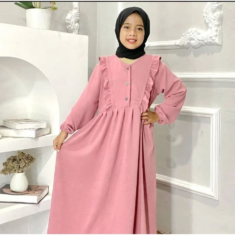 gamis crinkel anak terbaru kekinian/gamis anak usia 8-12 th/gamis crinkel anak