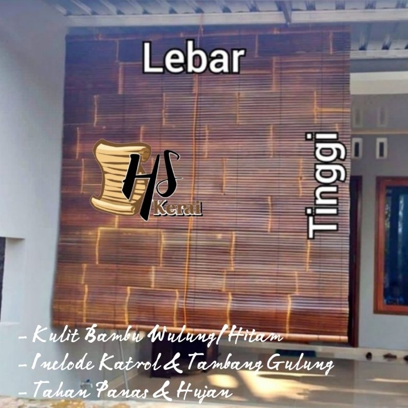 Tirai Bambu T 1M x L 2M - Tirai Kulit Bambu - Tirai Bambu Gulung - Kerai Bambu - Krei Bambu Gulung -