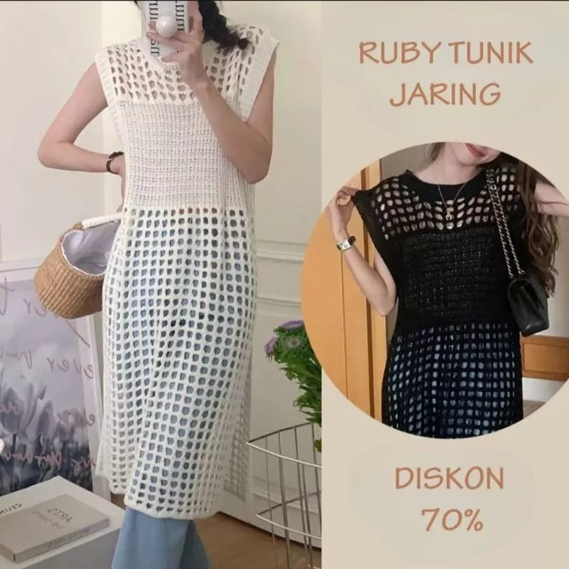 RUBY DRESS RAJUT JARING / TUNIK RUBY JARING / OUTWEAR RAJUT DRESS / RUBY KNIT / Atasan tunik rajut j