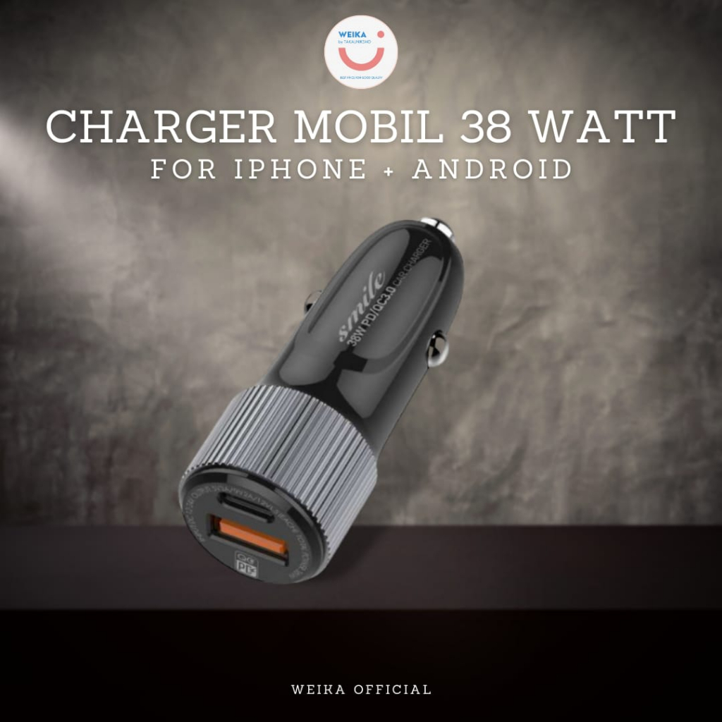 Charger Mobil Fast Charging 38 Watt 2 Port (Tipe C + USB A) iPhone Android