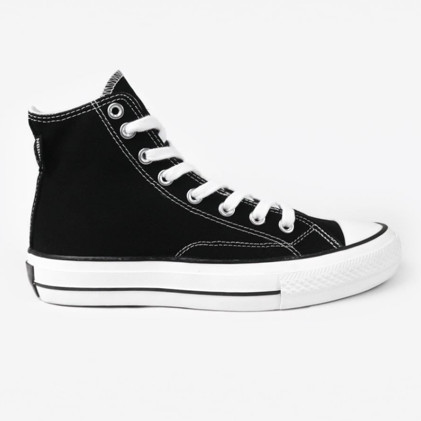 NOBRANDS TPS BLACK WHITE HI ORIGINAL 100% / SEPATU SEKOLAH SEPATU HITAM PUTIH PRIA DAN WANITA BISA C