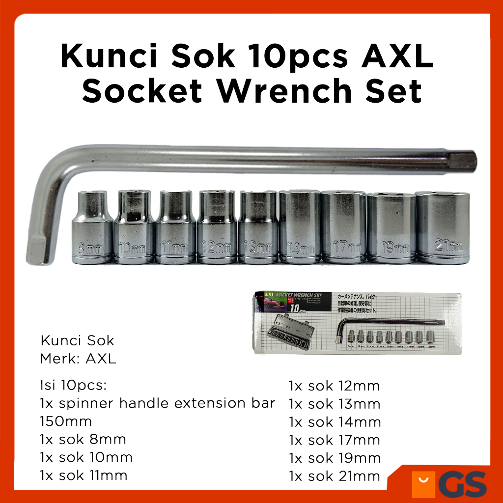 Kunci Sok 10pcs AXL Socket Wrench Set