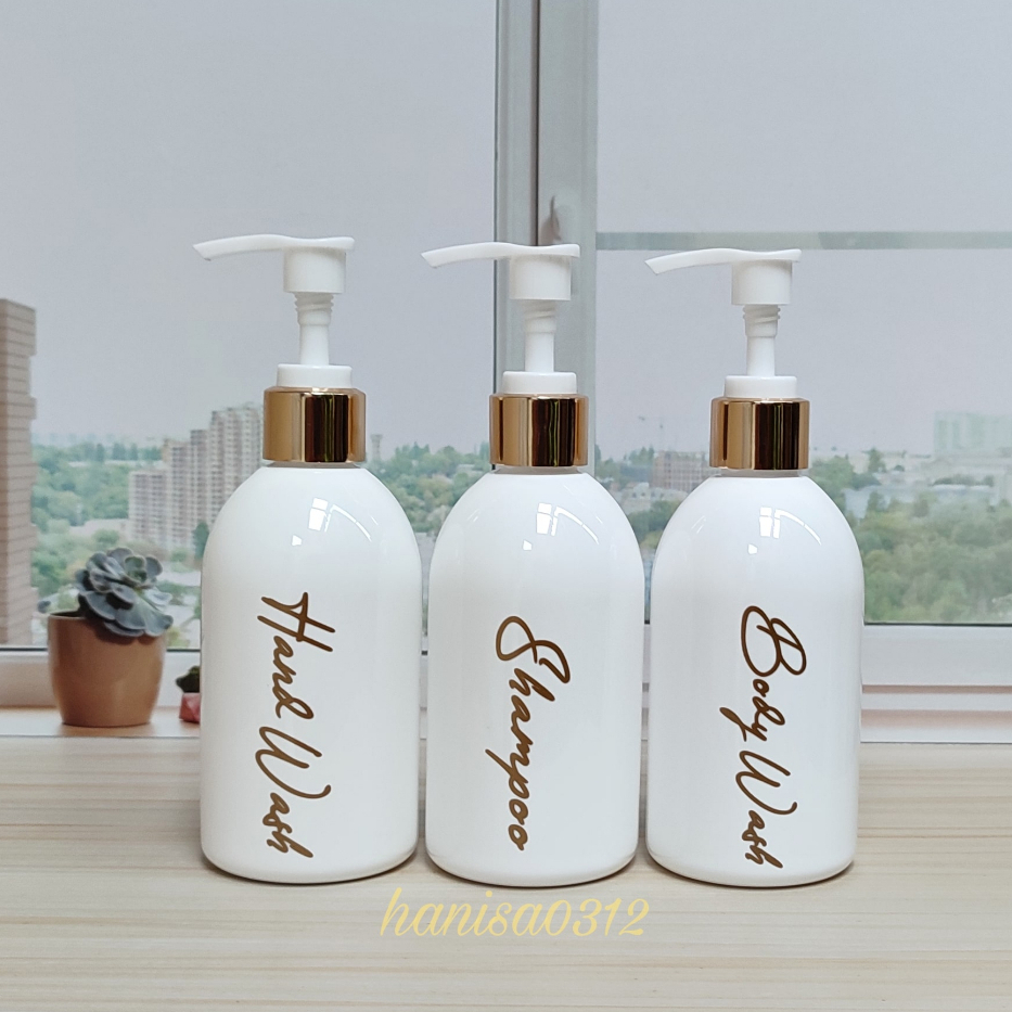 Botol Pump 250ml Aesthetic Putih Tutup Luxury Gold / Botol Pump 250ml Oval Putih / Botol Sabun Cair Pump 250ml