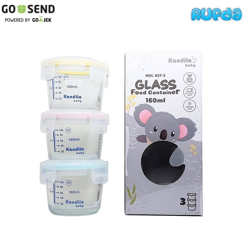 Kandila 160ml Round Glass Food Container Wadah Makanan Bayi di Freezer Bahan Kaca