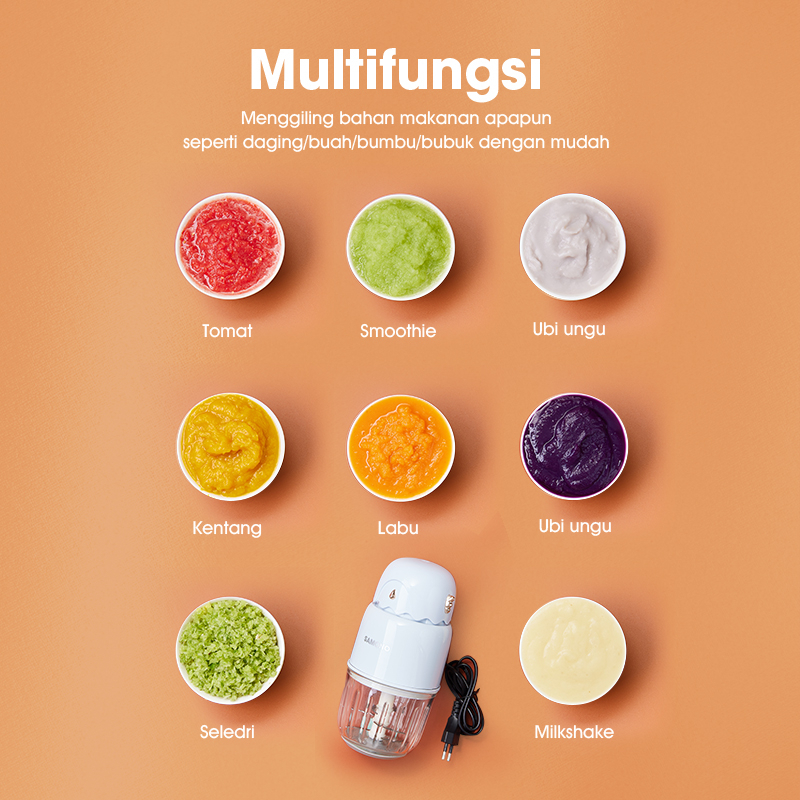 Samono 150W Food Chopper Multifungsi Mpasi 300ML Portable Stainless Steel Anti Karat SW-C150