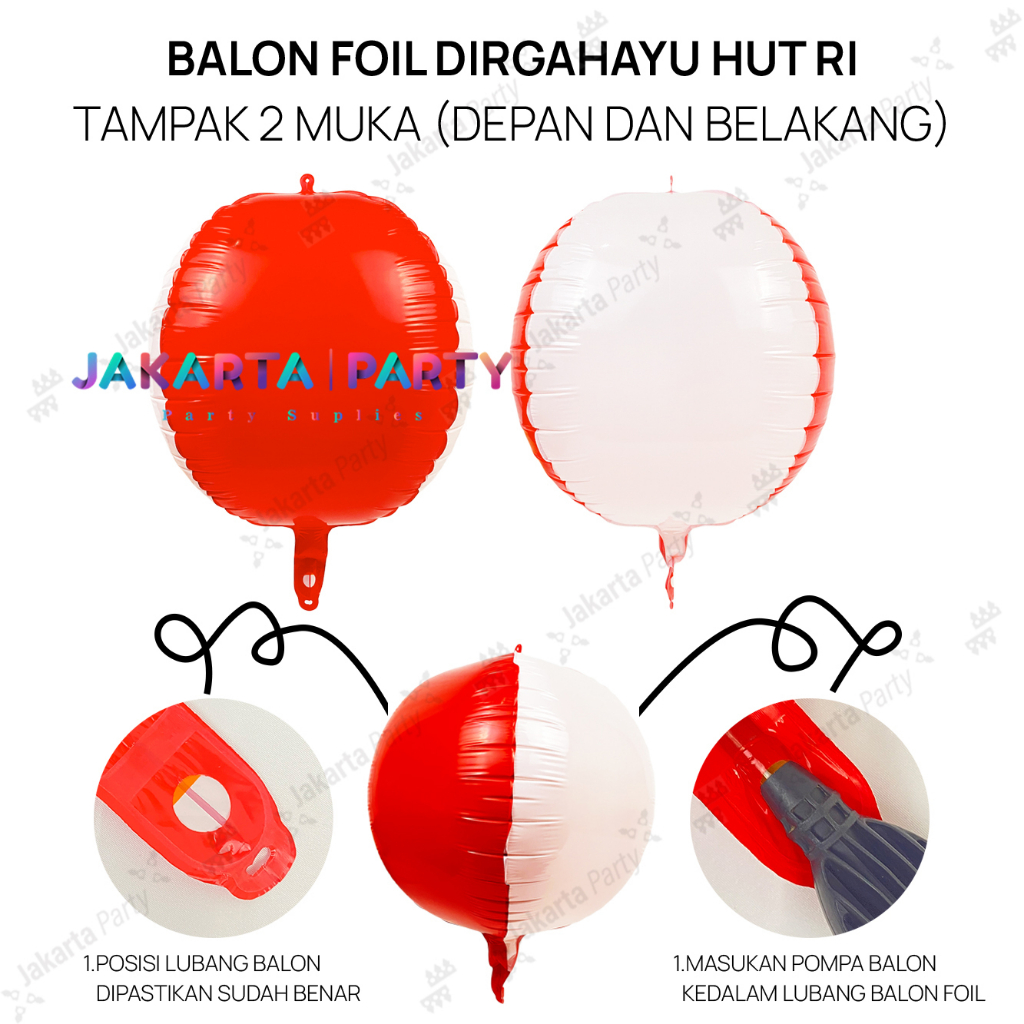 Balon Dirgahayu RI Orbz Polos / Balon Foil Bendera / Balon Foil HUT RI