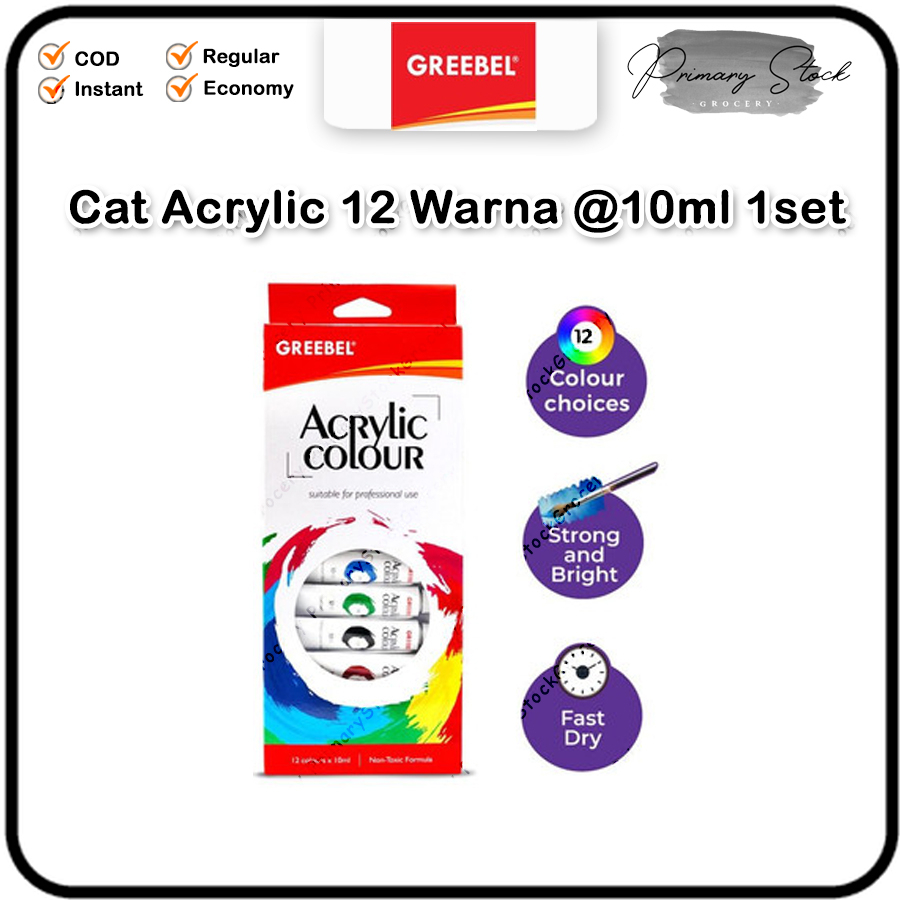 

Acrylic Cat Akrilik 10ML 12 Warna Lukis Kanvas Paint Tube Greebel Set