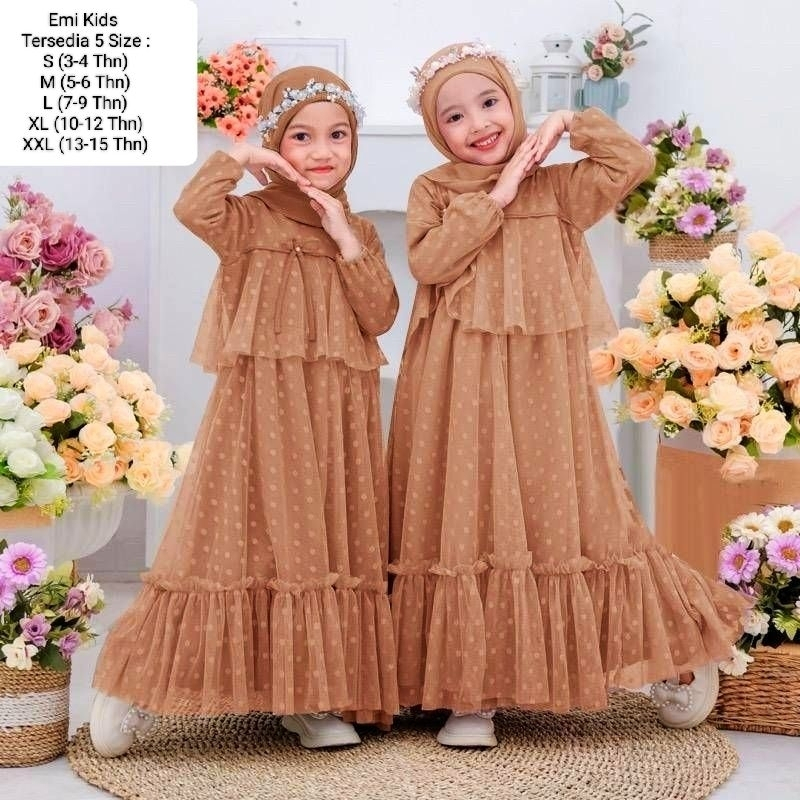 Pakaian Gamis Anak Perempun Model Terbaru Kekinian /Maxi Emi Kids 3-12 Tahun/Matt Tille Onde Mix Furing Hyget