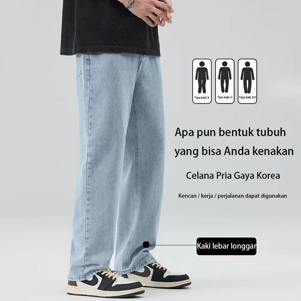 Celana Jeans Pria Blue Celana Panjang Pria Murah Oversize Loose Pants Celana Kulot Boyfriend Jeans Dewasa Korean Style Straight Baggy Pants Celana cowo Jumbo