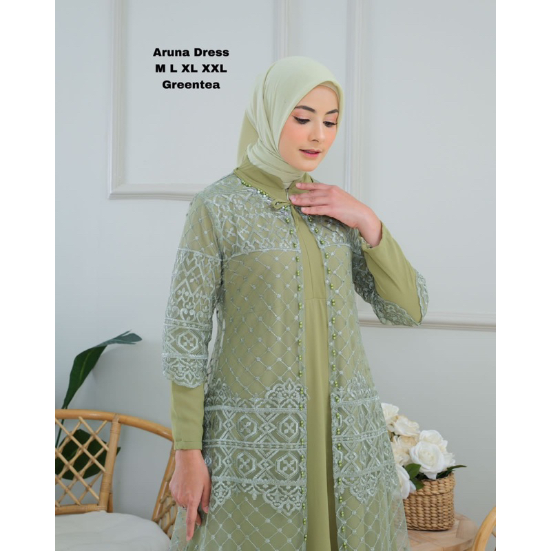 Purnama olshop / COD ARUNA DRESS ORIGINAL / GAMIS PESTA MODERN / GAMIS MEWAH BAHAN TULLE SAPTO KOMBI