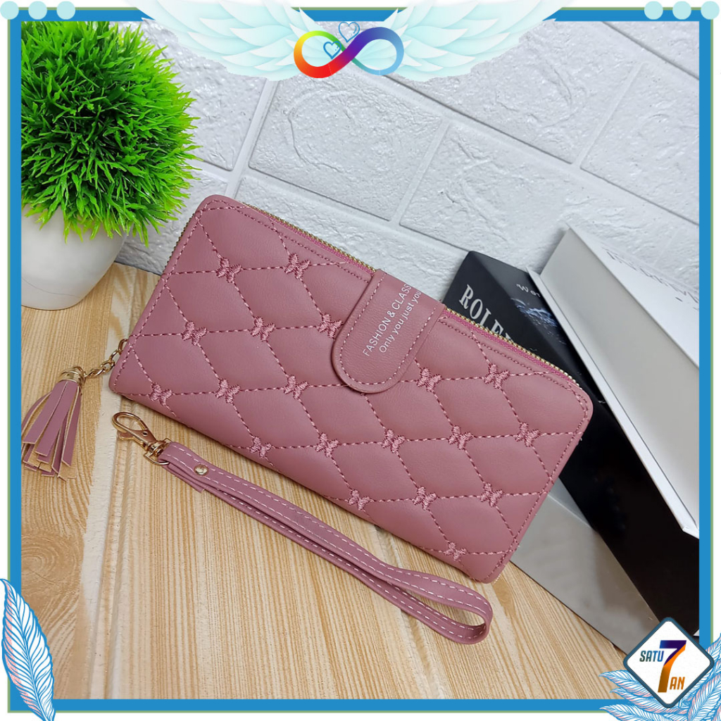 Dompet Panjang Lipat Zipper Multifungsi Korea Fashion Style Dompet Cewek Resleting Klip Women Wallet PU Satu7an D87