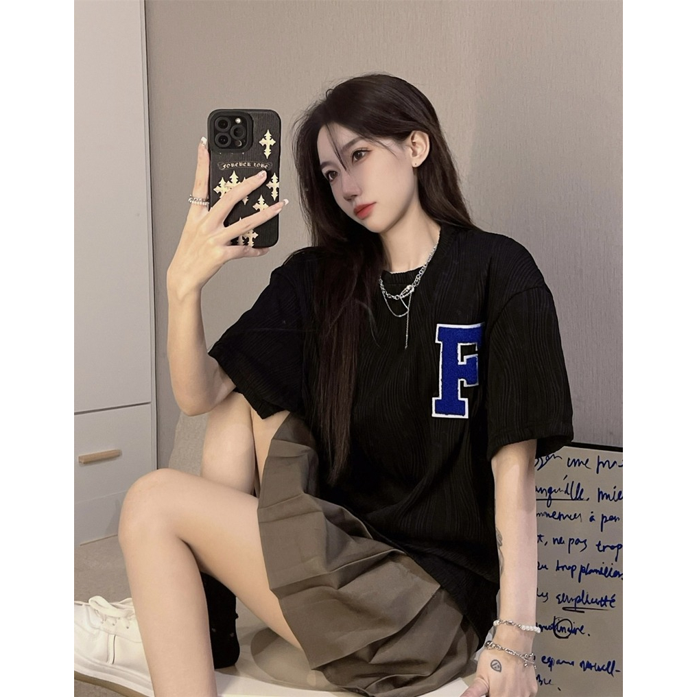 Kaos Wanita Import Korea Style Oversize Baju Wanita crinkle Kekinian Lengan Pendek Fashion Polos