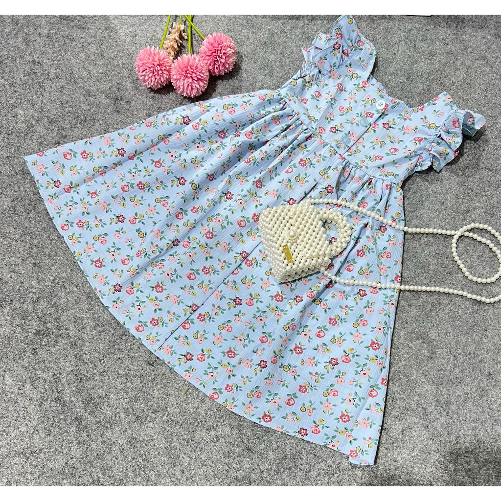 Jimmedy.id - Dress Anak Perempuan Bunga Kecil Bahan Crincle Premium Untuk Umur 3 - 7 Tahun