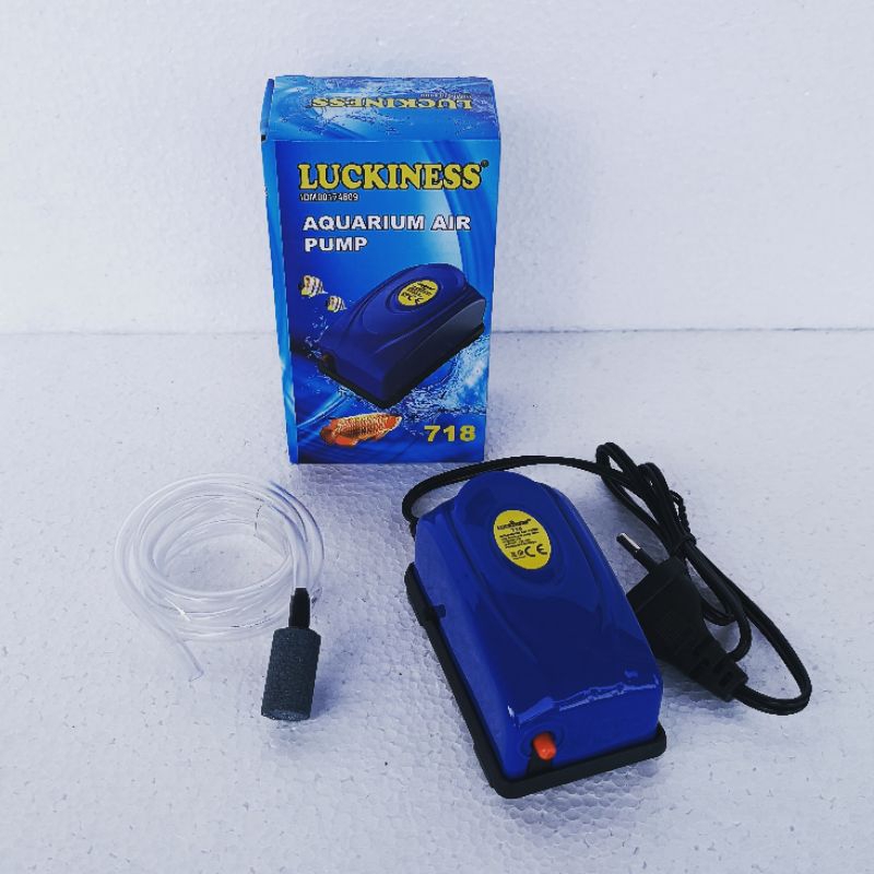 PAKET LENGKAP LUCKINESS 718 aerator lubang 1 aquarium air pump airpump full set komplit mesin gelembung udara akuarium