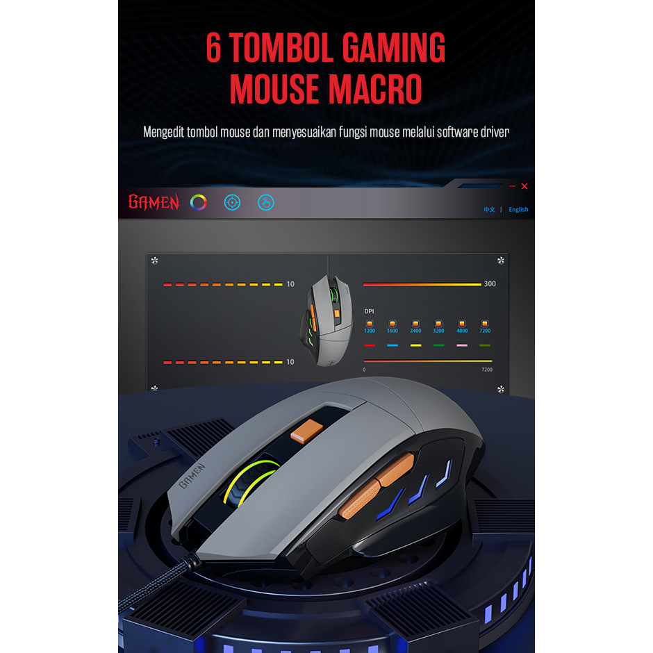 GAMEN Mouse Gaming Wired GM300 7200 DPI Black / Mouse USB / Mouse Gaming dengan Kabel Presisi Tinggi Original - Garansi 1 Tahun