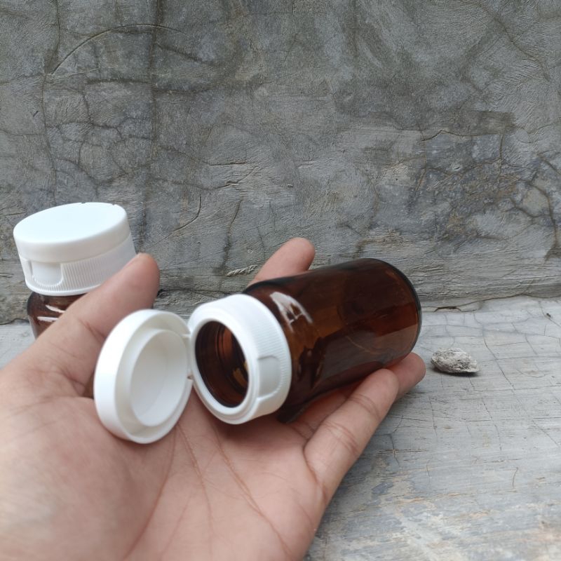 Botol kaca 100ml , 75ml amber Tutup Flip Top , botol kapsul HERBAL