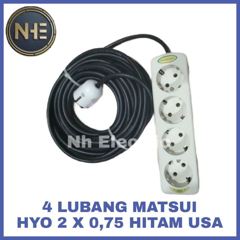 Stop Kontak Matsui 1,2,3,4,5,6 Lubang + Kabel Hyo 2x0,75 Hitam 25,30,35,40,45 Meter