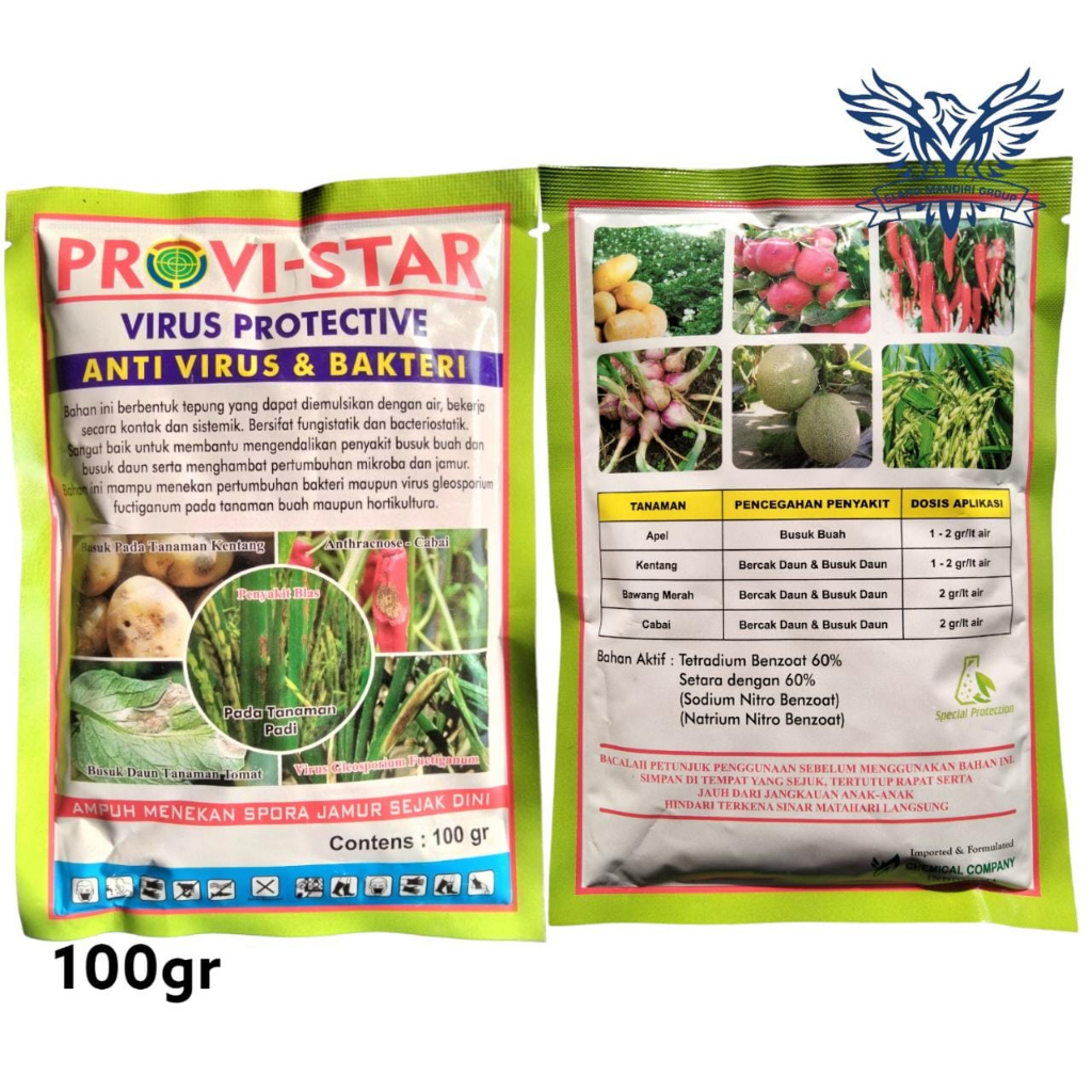 PROVI-STAR 100gr Virus Protektive Tetradium Benzoat 60% Setara dengan 60% Sodium Nitro Benzoat Natrium Nitro Benzoat Mengendalikan Penyakit Busuk Tanaman Serta Menghambat Pertumbuhan Mikroba dan Jamur