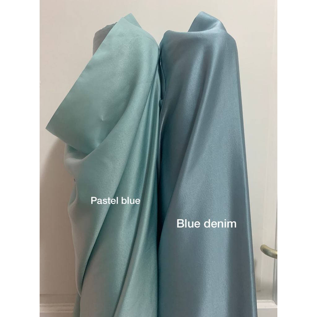 Kain Satin Maxmara Original Bahan Bridesmaid Gamis Dress Halus Lembut Warna Soft Denim Blue