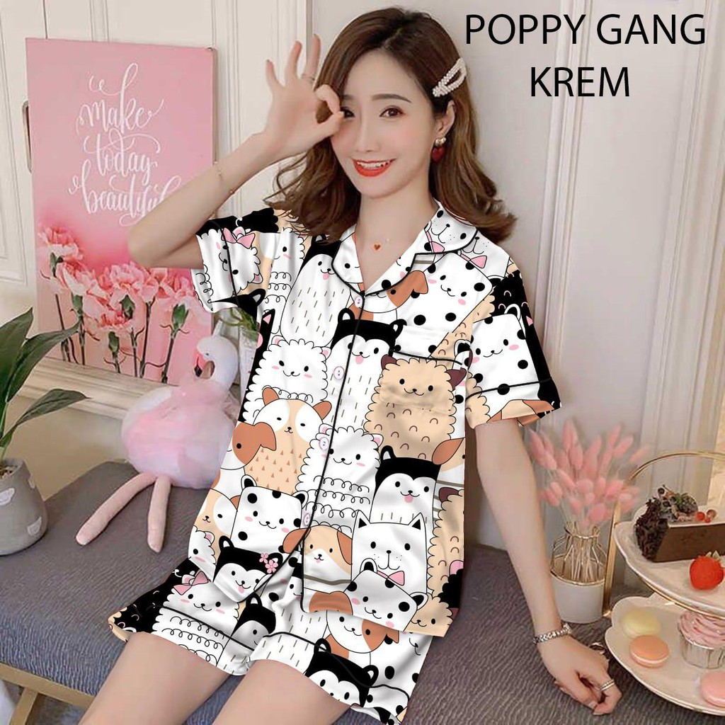 BJ Piyama HP Wanita XXL Motif Kartun - Baju Tidur Hotpants Lengan pendek Celana Pendek - Bahan Katun