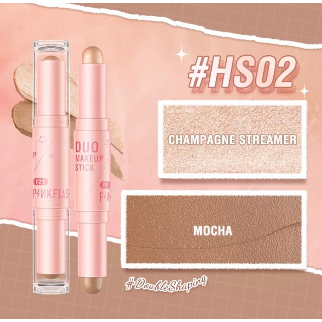 PINKFLASH #DoubleShaping Magic Shaping Flicker Honey DUO Makeup Stick Creamy Smooth Highlighter Shimmer
