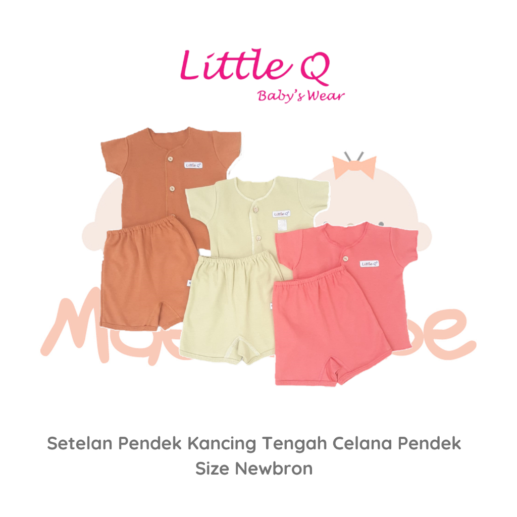 [Size NB] Little Q Setelan Polos Pendek Kancing Tengah Celana Pendek Isi 3 Pcs