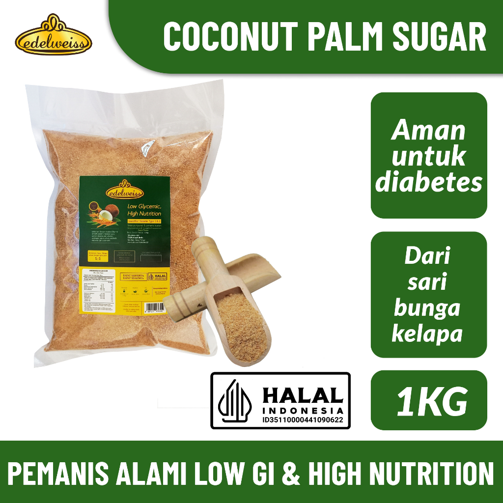 

Edelweiss Coconut Palm Sugar (Gula Kelapa Organik/ Gula Semut Rendah Glikemik) 1KG