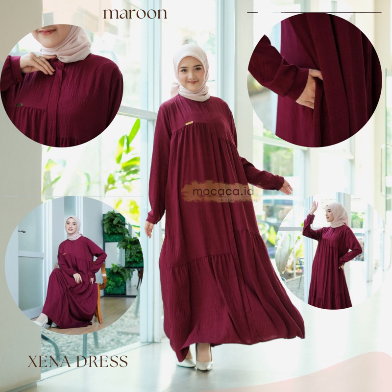 xena dress gamis mocaca softlinen full kancing hidup bisa jadi outer juga bahan adem cantik bisa gosend bandung