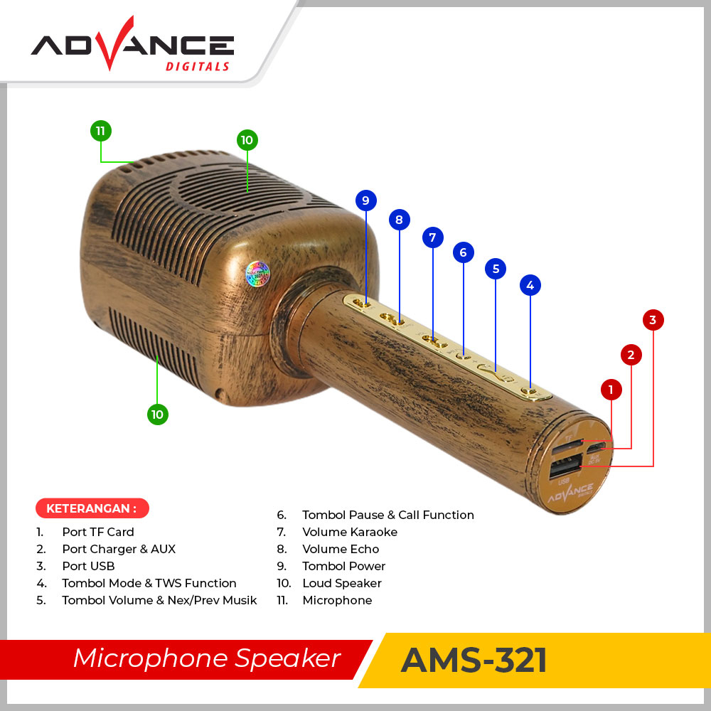 ADVANCE Mikrofon Speaker Bluetooth Mic tanpa kabel AMS-321