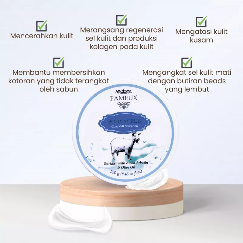 ❤ MEMEY ❤ FAMEUX Whitening Body Scrub Goat Milk | Lulur 250g