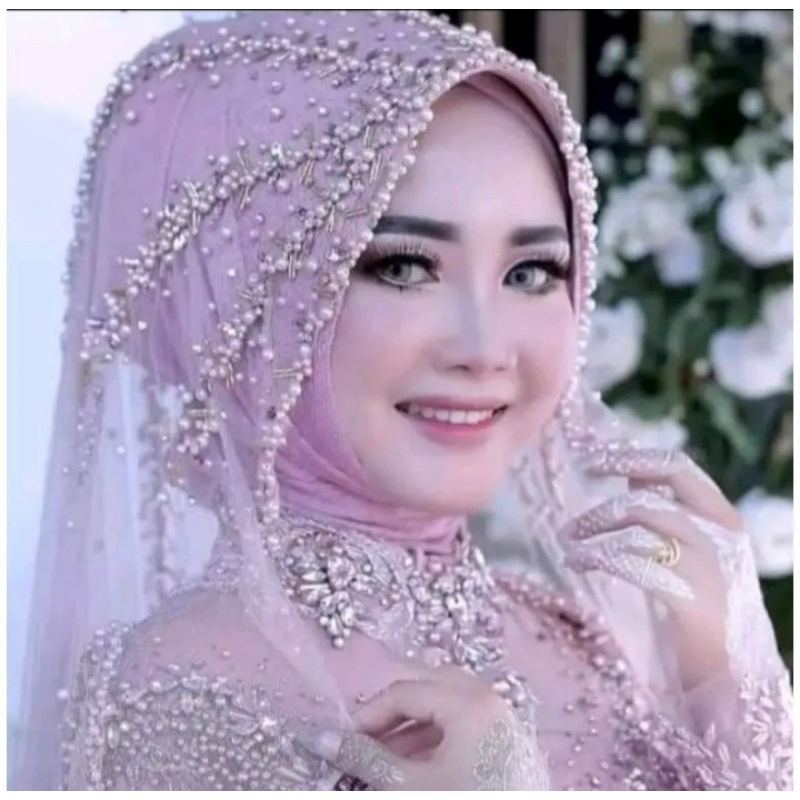 Slayer mutiara kipas Slayer pengantin muslim Slayer wedding Slayer pesta Slayer akad Slayer India slayer murah mewah Veil mutiara Veil wedding