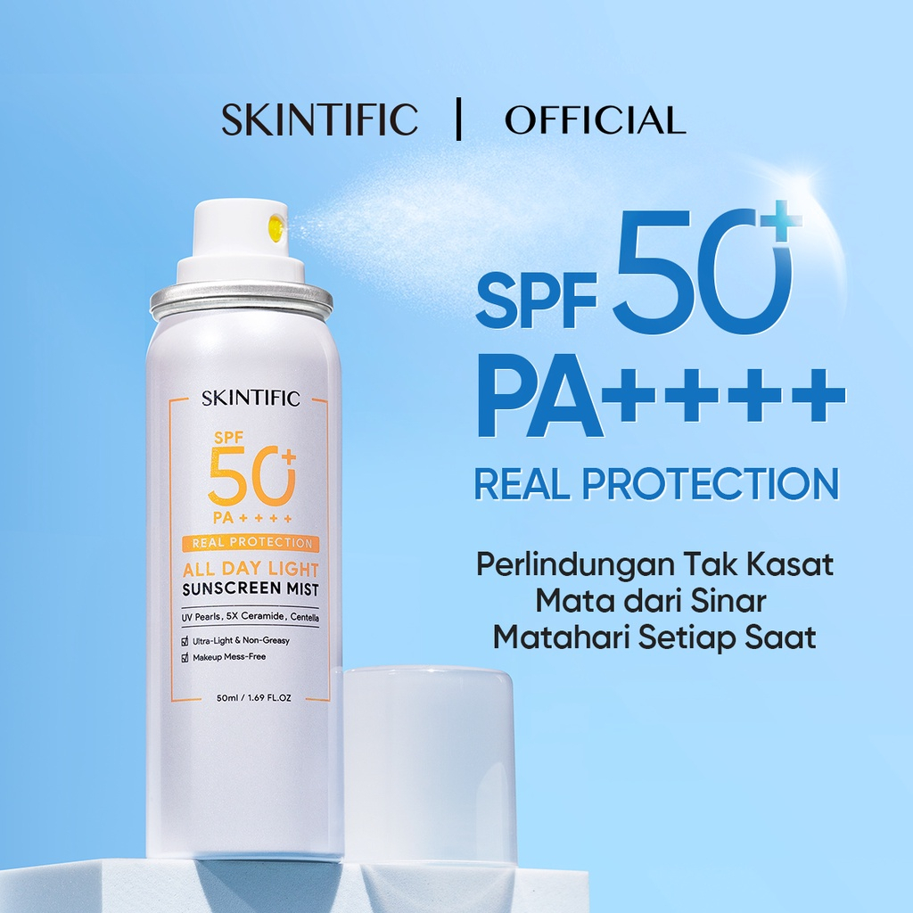 (RM) READY ~ SKINTIFIC All Day Light Sunscreen Spray PF50 PA++++ Sunscreen Mist Anti UV Wajah/Body Spray 50ml / SUNSCREEN WAJAH - BPOM