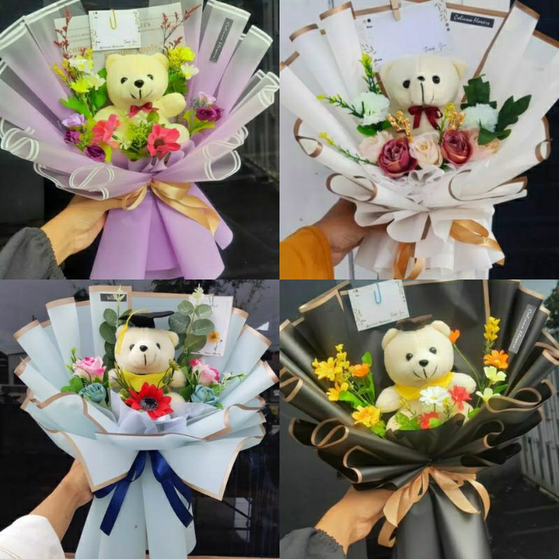 

Buket Wisuda, buket Boneka Bear, bucket Coklat silverqueen Snack,Hampers Buket Gift,kado