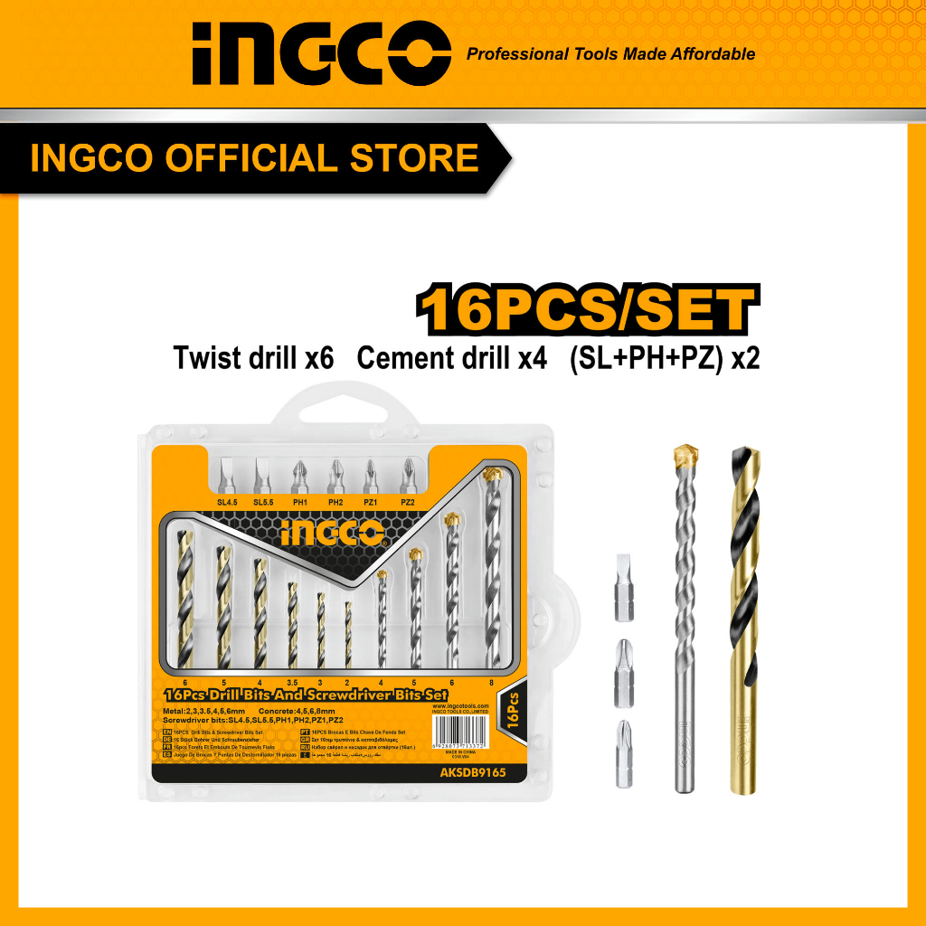 (INGCO) - MATA BOR & MATA OBENG SET 16PCS INGCO AKSDB9165