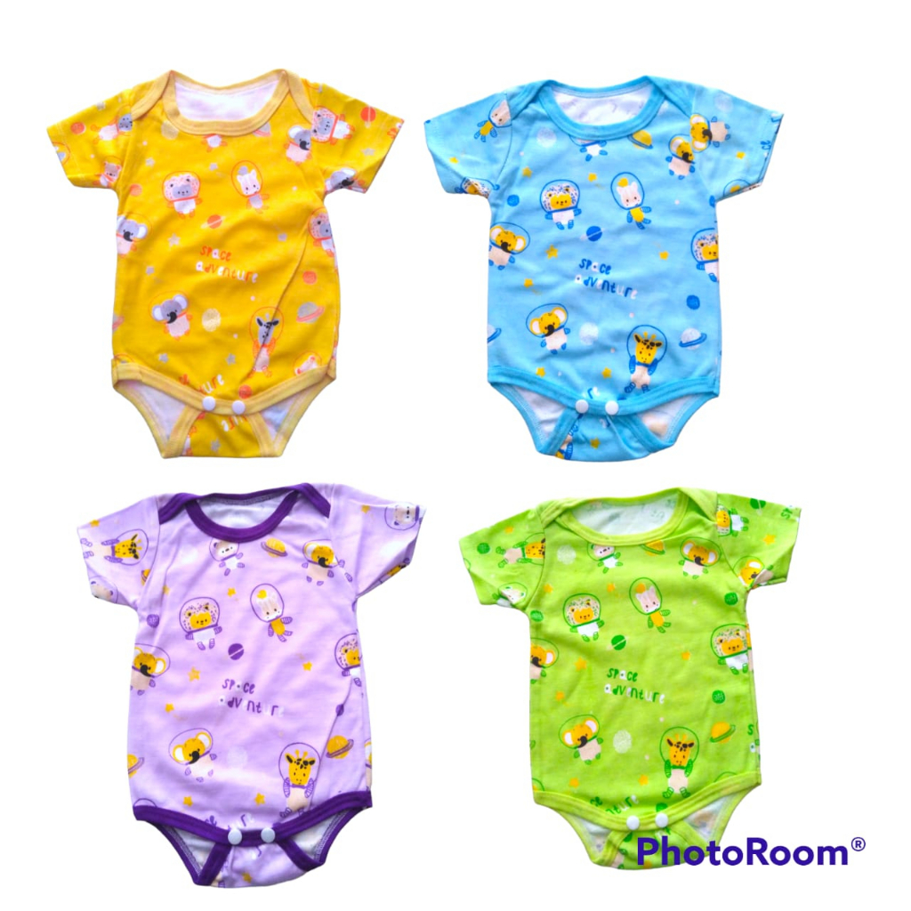 Baju Bayi Jumper Jumsuit Lengan Pendek Katun Halus Full Print Newborn 0 Sd 6 Bulan