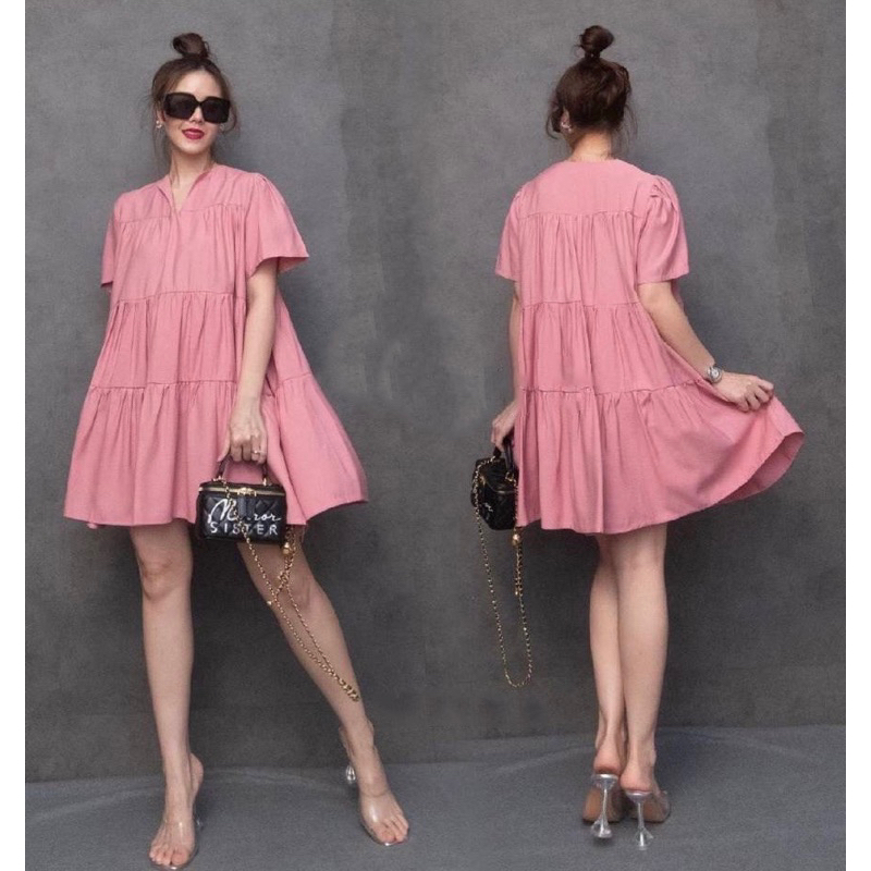 Raline dress ruffle midi dress jumbo / dress casual wanita bigsize / jumbo dress susun / dress bigsize wanita