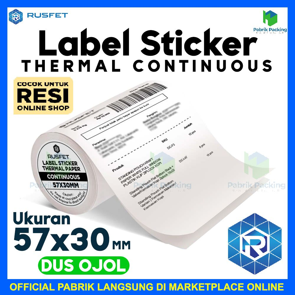 

Label sticker stiker thermal continuous 57x30 rusfet lebel dus ojol